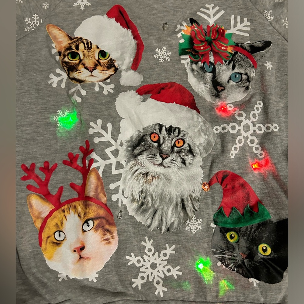Ugly Christmas Sweater light up cat sweatshirt